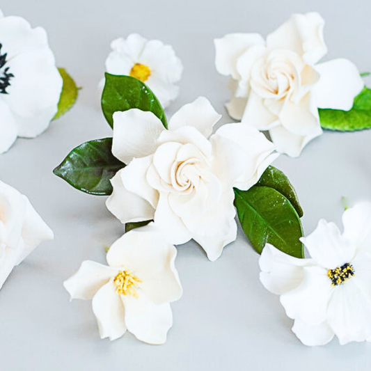 White Gardenia Sugar Flower with Leaves