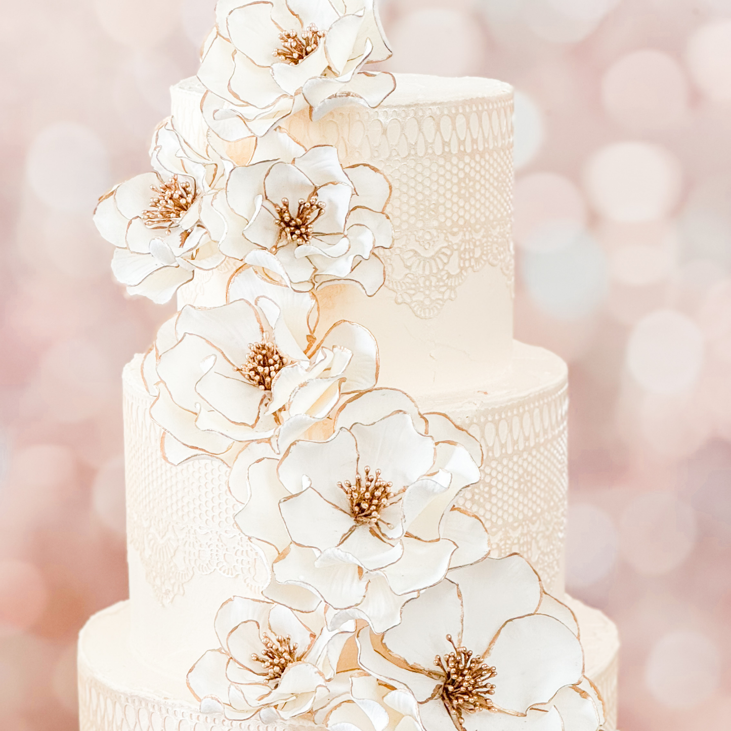 Gold Trimmed Classic Cascade — Ready to Ship Wedding Cake Flowers