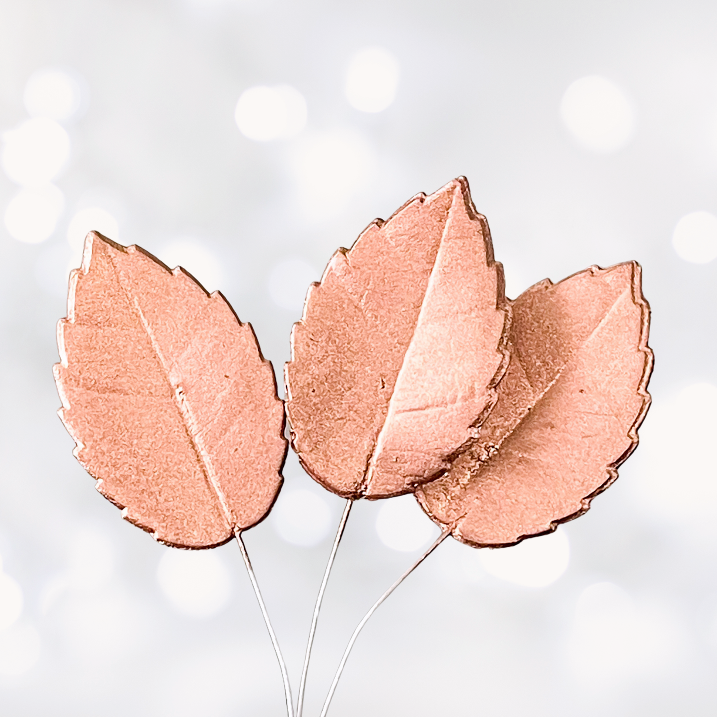 Small Rose Gold Gumpaste Rose Leaves (set of 3)
