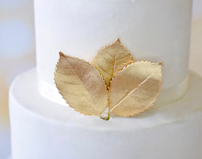 Large Gold Gumpaste Rose Leaves (set of 3)