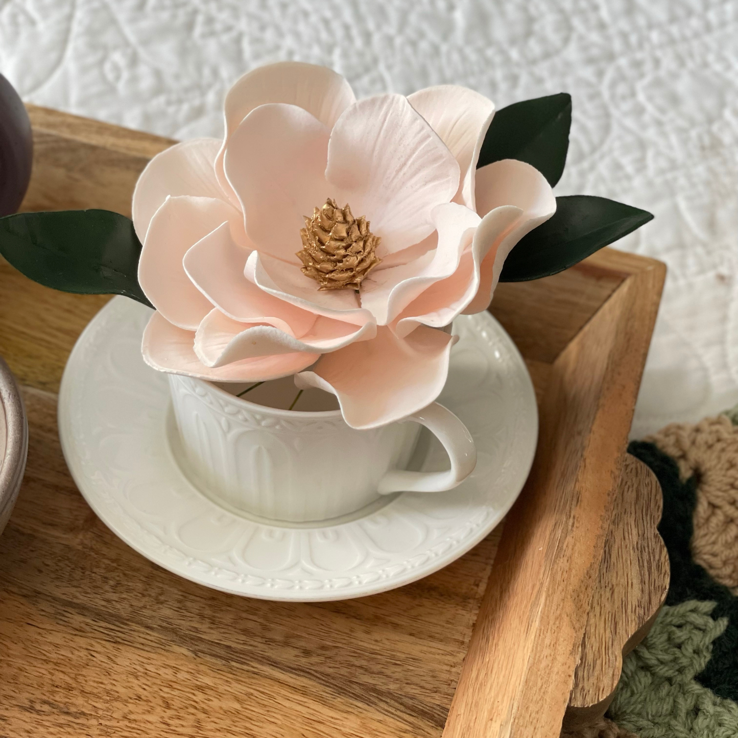 Blush and Gold Magnolia Sugar Flower