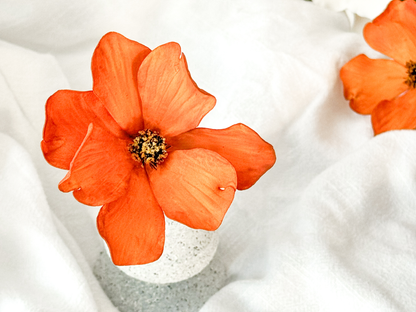 Dark orange cosmos gumpaste flower with realistic pollen center for cake decoration