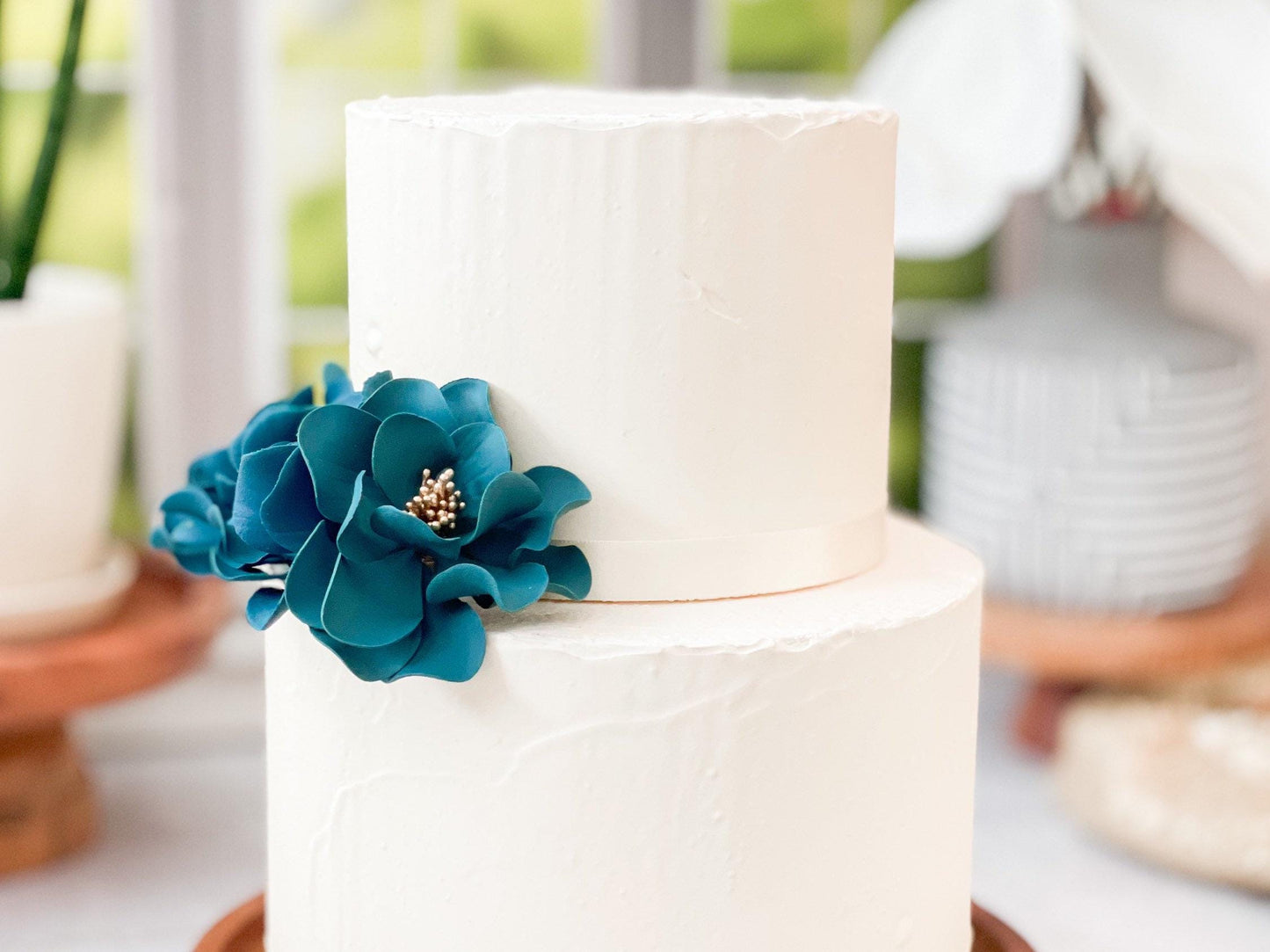 Teal and Gold Trio of Open Rose Sugar Flowers