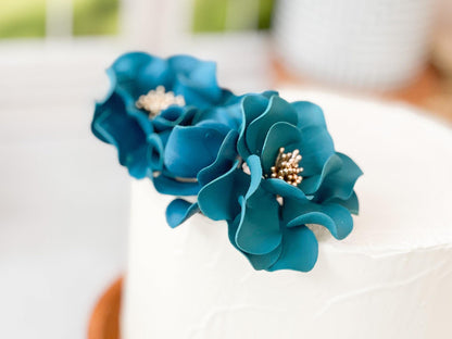 Teal and Gold Trio of Open Rose Sugar Flowers