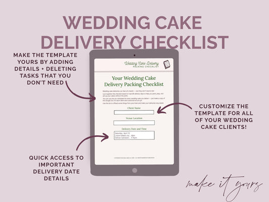 Wedding Cake Delivery Checklist - Editable Google Doc Template with Video Instructions