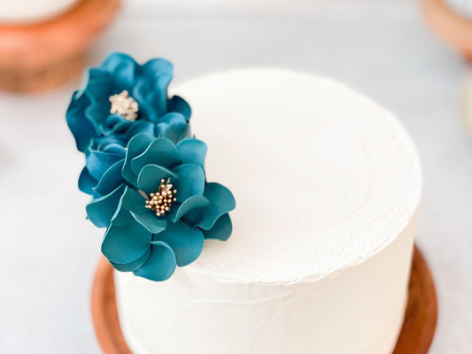 Teal and Gold Trio of Open Rose Sugar Flowers