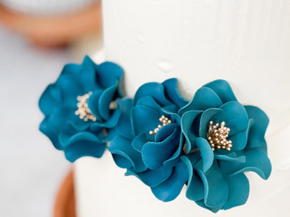 Teal and Gold Trio of Open Rose Sugar Flowers