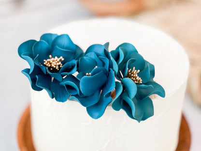 Teal and Gold Trio of Open Rose Sugar Flowers